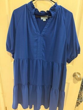 CeCe Royal Blue Ruffle-Neck Tiered Women's dress